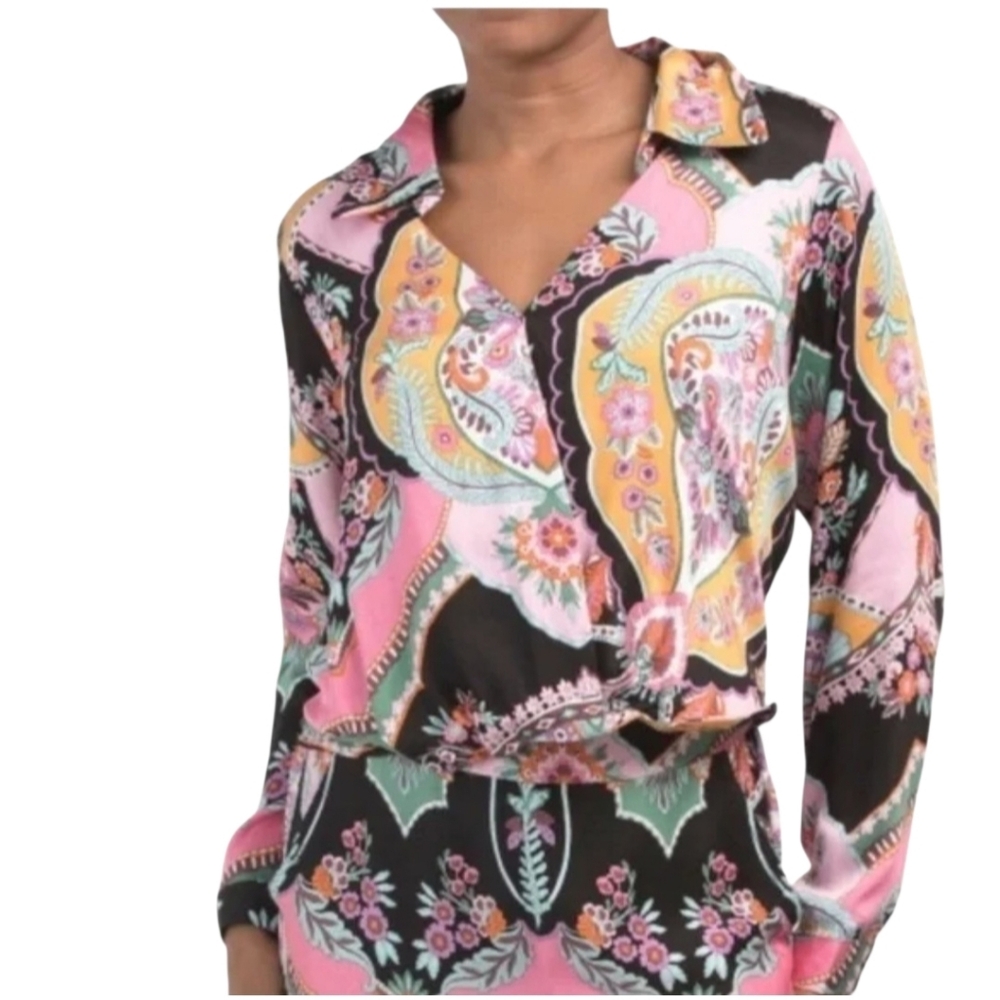 3/$30 Rachel Zoe Cropped Faux Wrap Blouse Paisley NWT MED